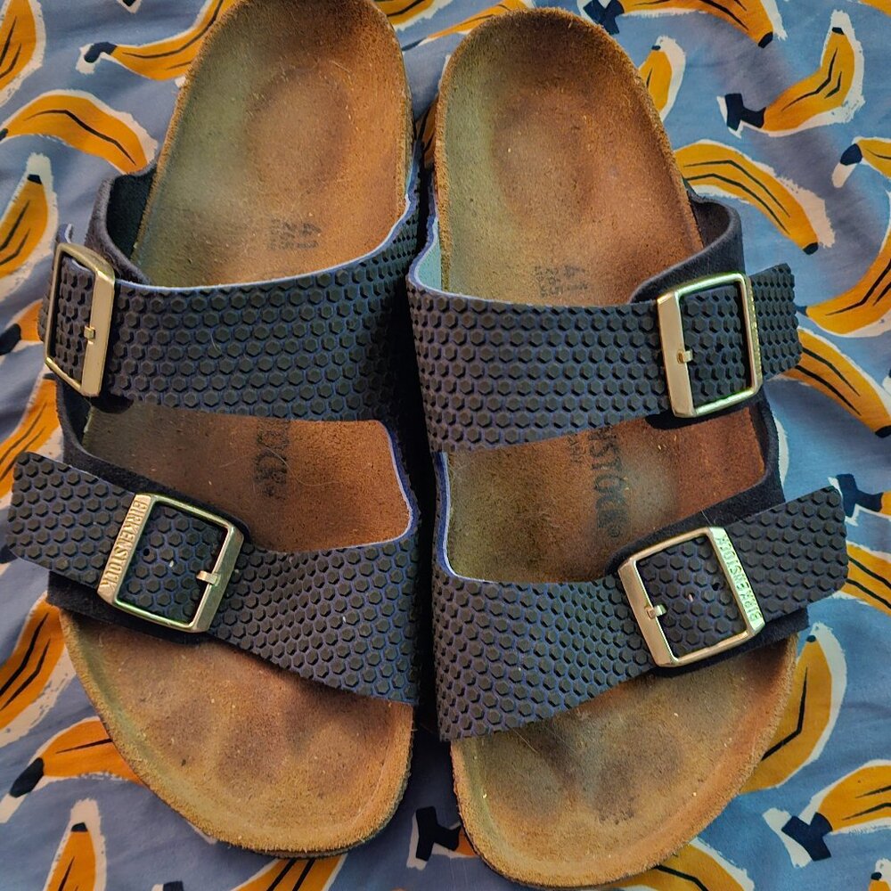 Birkenstock Black Two-Strap Textured Footbed Sandals